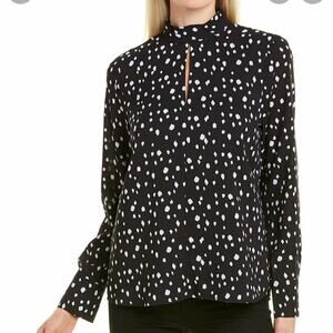 ecru Ross Mock Neck Long Sleeve Black White‎ Spotted Blouse Size Small #3991WT